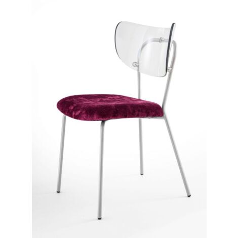 Sedia trasparente velluto imbottita Made in Italy, telaio in metallo GRIGIO spalliera traslucida NEUTRA - SURI -5 colori COLORE Velluto Bordeaux - Telaio Grigio Opaco (1/5)