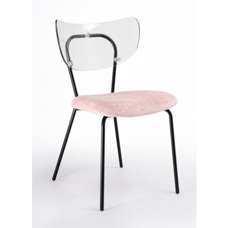 Sedia trasparente velluto imbottita Made in Italy, telaio in metallo NERO spalliera traslucida NEUTRA - SURI - 5 colori COLORE Velluto Rosa - Telaio Nero Opaco (1/5)