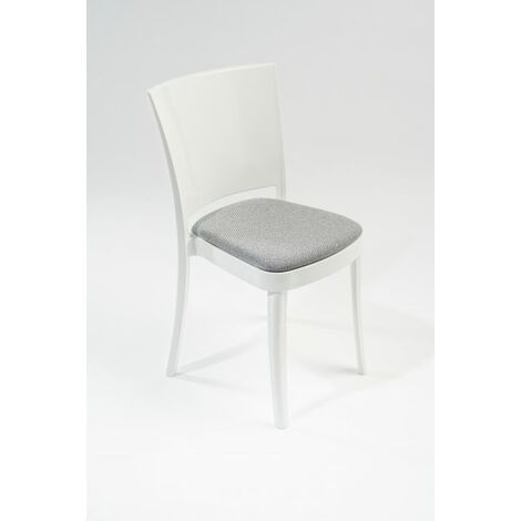 Sedia policarbonato bianco imbottita Lucienne - con cuscino TESSUTO TREVIRA CANVAS Colore cuscino Grigio (1/4)