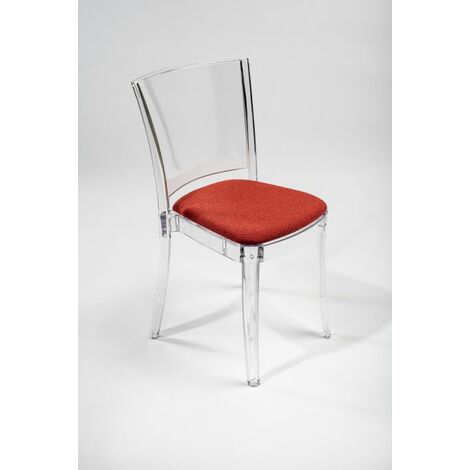 Sedia trasparente con cuscino imbottita Lucienne - TESSUTO TREVIRA CANVAS Colore cuscino Rosso Corallo