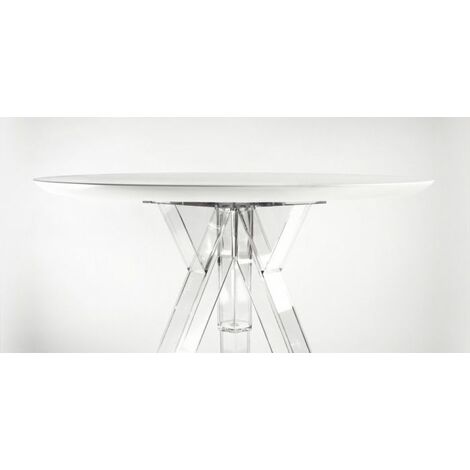 Tavolo rotondo trasparente policarbonato design Fumè OMETTO - Diametro  90/120- Piano Bianco Dimensione Piano Diamentro 90