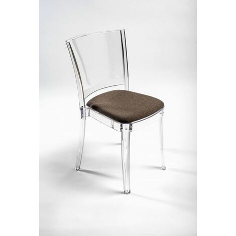 Sedia trasparente con cuscino imbottita Lucienne - TESSUTO TREVIRA CANVAS Colore cuscino Talpa