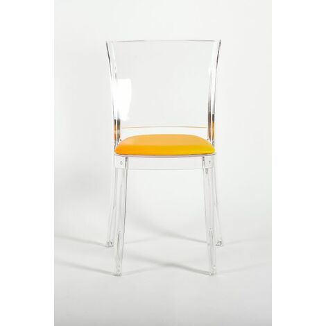 Sedia trasparente con cuscino imbottita Lucienne - ECOPELLE NABUK Colore cuscino Giallo Arancio