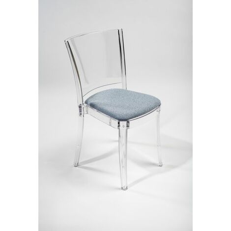 Sedia trasparente con cuscino imbottita Lucienne - TESSUTO TREVIRA CANVAS Colore cuscino Azzurro