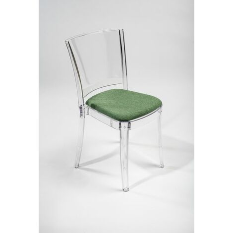 Sedia trasparente con cuscino imbottita Lucienne - TESSUTO TREVIRA CANVAS Colore cuscino Verde