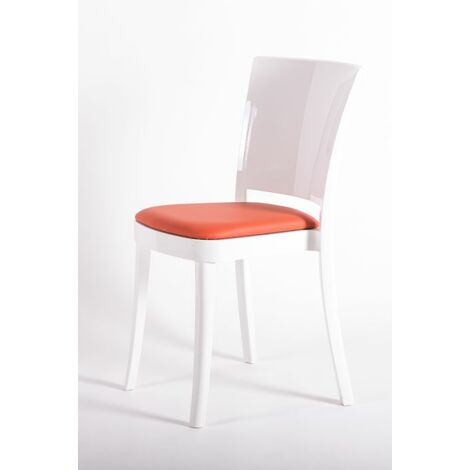 Sedia policarbonato BIANCO imbottita Lucienne - con cuscino ECOPELLE NABUK Colore cuscino Rosso Mattone (1/5)