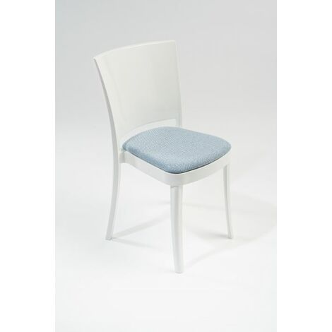 Sedia policarbonato BIANCO imbottita Lucienne - con cuscino TESSUTO TREVIRA CANVAS Colore cuscino Azzurro (1/5)