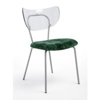 Sedia trasparente velluto imbottita Made in Italy, telaio in metallo GRIGIO spalliera traslucida NEUTRA - SURI -5 colori COLORE Velluto Verde - Telaio Grigio Opaco
