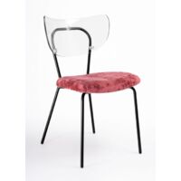 Sedia trasparente velluto imbottita Made in Italy, telaio in metallo NERO spalliera traslucida NEUTRA - SURI - 5 colori COLORE Velluto Rosso Porpora - Telaio Nero Opaco