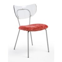 Sedia trasparente velluto imbottita Made in Italy, telaio in metallo GRIGIO spalliera traslucida NEUTRA - SURI -5 colori COLORE Velluto Rosso Rosè - Telaio Grigio Opaco