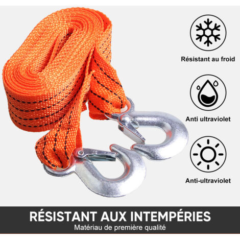 Sangle de remorquage avec crochets 5 m/50 mm/7,5 t jaune