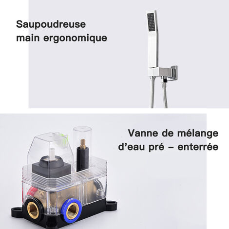 Colonne de Douche Encastrée, SDLOGAL Kit de Douche Complet Encastré avec Tête de Douche Carrée 8,0 pouces, Laiton&Acier Inoxydable, Douchette, Ensemble Douche Encastrer - Argent