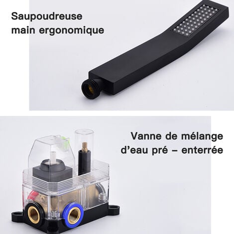 Systèmes de Douche Noir, SDLOGAL Kit de Douche Complet Encastré avec Tête de Douche Carrée 8,0 pouces, Laiton&Acier Inoxydable, Douchette, Colonne Douche Encastrable