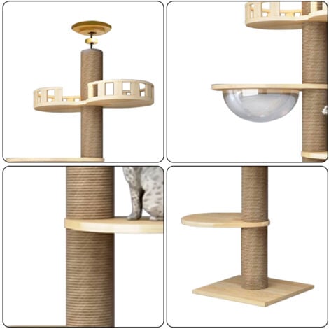 Grand arbre à chat En bois, SDLOGAL, Tour de jeu 255 à 265 cm réglable, avec 5 Plateformes et Corbeille, Jouet pour chat, pour Chats et Chatons