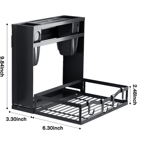 Étagère de rangement de cuisine robuste - Organisateur polyvalent pour  épices et condiments - Noir, 3 étages, avec crochets et porte-baguettes