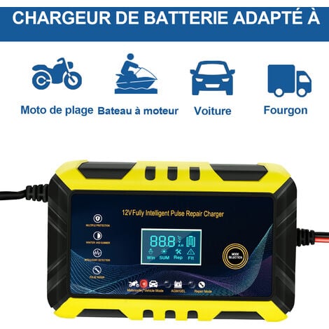 Chargeur de Batterie Intelligent 8A 12V-24V Chargeur Batterie Moto