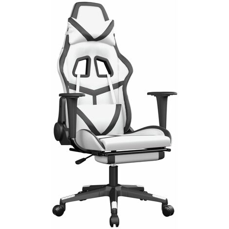 WOLTU Gaming Stuhl mit Kopfstütze, Lendenkissen & Fußstütze Kunstleder weiß