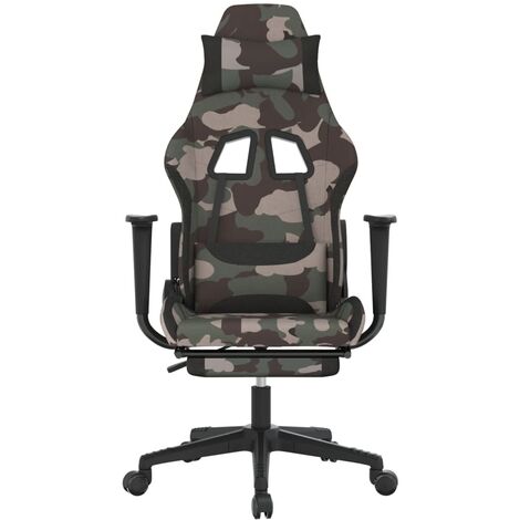 Gaming Stuhl mit Kopfstütze, Lendenkissen & Fußstütze Kunstleder Army  camouflage