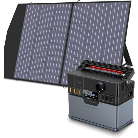 Allpowers – Centrale électrique portable 288 Wh 300 W – Panneau solaire pliable 100 W – Alimentation secours lithium pour camping et pêche
