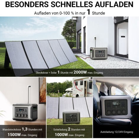 ALLPOWERS R2500 Station d'alimentation portable 2016 Wh Batterie LFP avec 3500 cycles + générateur solaire avec 4 sorties AC 2500 W, charge rapide 1 heure 100 % stockage de courant mobile pour la