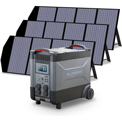 ALLPOWERS Station d'alimentation portable R4000 générateur solaire 3600Wh LiFePO4 batterie CA 4000W, charge rapide,extensible 21600 Wh avec 3 panneau solaire 140W pour camping, maison pannes de couran