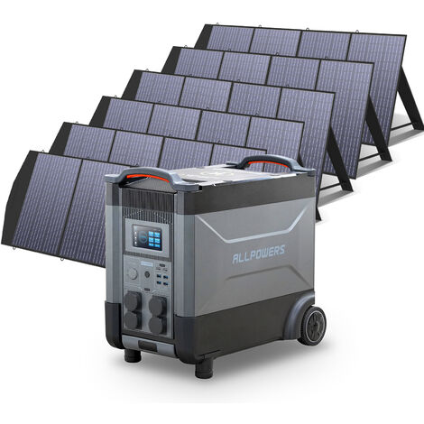 ALLPOWERS Station d'alimentation portable R4000 générateur solaire 3600Wh LiFePO4 batterie CA 4000W, charge rapide,extensible 21600 Wh avec 6 panneau solaire 200W pour camping, maison pannes de couran