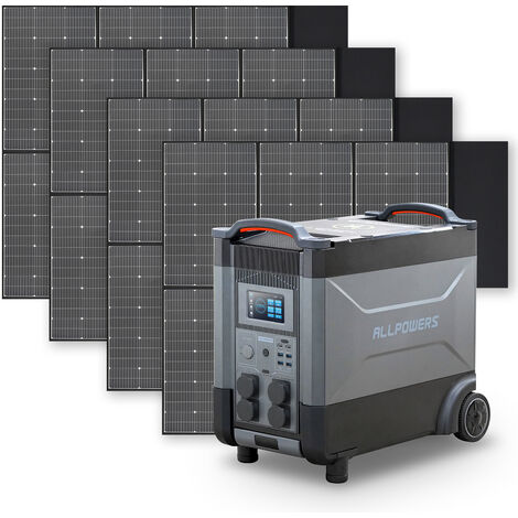 ALLPOWERS Station d'alimentation portable R4000 générateur solaire 3600Wh LiFePO4 batterie CA 4000W,charge rapide commande vocale,avec 4 panneau solaire 600W pour camping, maison pannes de courant