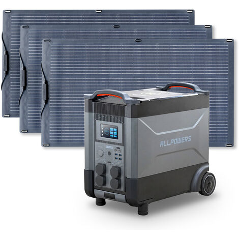 ALLPOWERS Station d'alimentation portable R4000 générateur solaire 3600Wh LiFePO4 batterie CA 4000W, charge rapide,avec 3 panneau solaire monocristallin 100W pour camping, maison pannes de courant