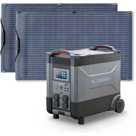 ALLPOWERS Station d'alimentation portable R4000 générateur solaire 3600Wh LiFePO4 batterie CA 4000W, charge rapide,avec 2 panneau solaire monocristallin 100W pour camping, maison pannes de courant
