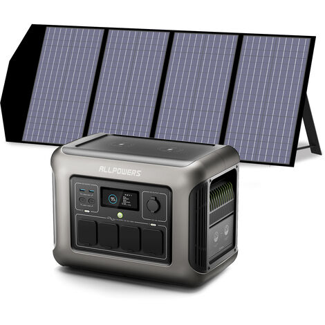 ALLPOWERS R1500 générateur solaire avec panneaux solaire pliables de 140W, 1152Wh batterie LiFePO4, 2 x Chargement rapide sans fil 15W, fonction UPS, Entrée maximale de 1500W, camping-car, jardin