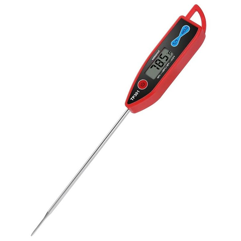 Digitales Wasserthermometer für flüssige Kerzen, sofort ablesbar,  wasserdicht für Lebensmittel, Fleisch, Milch, lange Sonde (rot)