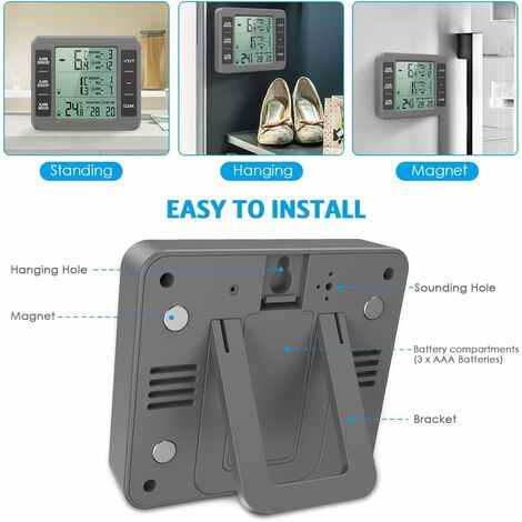 Kühlschrank-Thermometer, digitales Alarm-Gefrierschrank-Thermometer,  drahtloses Innen-Außen-Thermometer mit 2 Sensoren