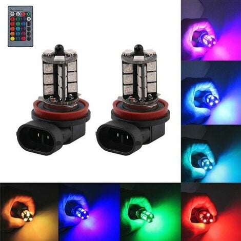 Packung mit 2 H8 RGB-Nebelscheinwerfern, mehrfarbige RGB-LED- Nebelscheinwerfer, Fahrlampen, Fernbedienung, H8-Ersatzlampe