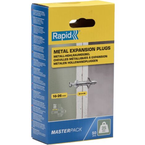 RAPID - Chevilles à Expansion Métal - 16-26mm Lot 50 Charge Max 25 kg Pour Cloison Plâtre, Fixation Solide pour Mur Creux - (5001561)