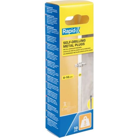 RAPID - Chevilles Autoforeuses Métal pour Cloison Plâtre 6-16mm  Lot 10  Charge Max 5 kg  Sans Perçage - (5001558)