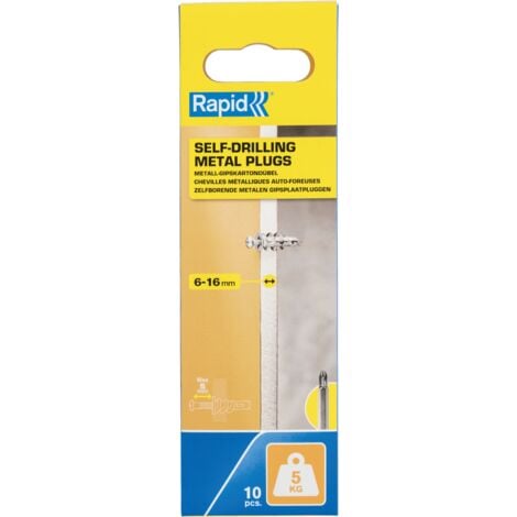 RAPID - Chevilles Autoforeuses Métal pour Cloison Plâtre 6-16mm  Lot 10  Charge Max 5 kg  Sans Perçage - (5001558)