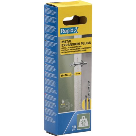 RAPID - Chevilles à Expansion Métal - 16-26mm Lot 10 Charge Max 25 kg Pour Cloison Plâtre, Fixation Solide pour Mur Creux - (5001547)