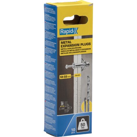 RAPID - Chevilles à Expansion Métal - 18-32mm Lot 10 Charge Max 50 kg Pour Cloison Plâtre, Fixation Solide pour Mur Creux - (5001554)