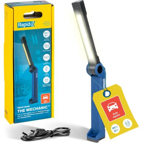 RAPID - The Mechanic - Lampe portable pour mécanicien, LED 500 Lumens - Bras pliable, base magnétique et batterie rechargeable- Emballage Carton FSC - (5001733)