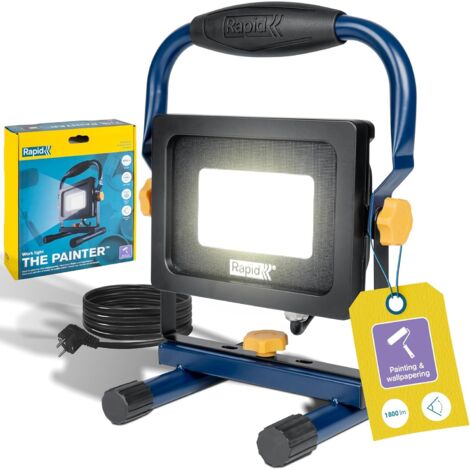 RAPID - The Painter - Lampe de chantier, projecteur LED 2000 Lumens pour peinture et pose de papier peint - IP65 - Anti-éblouissement 6000 Kelvins- Emballage Carton FSC - (5001729)