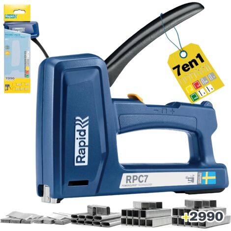 RAPID - RPC7 Kit - Agrafeuse manuelle pour travaux - 7 en 1 - Agrafes et Clous Décoration, isolation, agrafeuse bricolage, agrafes et clous - (Kit, incluant 2010 Agrafes et 1000 Clous) - (5001746)