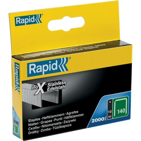 RAPID - Agrafes Acier Inoxydable en fil plat n°140/10mm - Boîte carton 2000 - Fixation de l'isolation, tissu, décoration, bois tendre, plastique mince, extérieur - (11910733)