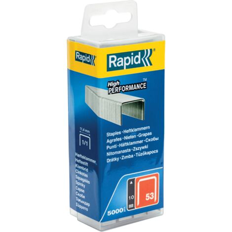 RAPID - Agrafes en fil fin, n°53/10mm - Boîte polypro 5000 Fixation textile, étiquette, décoration, bois tendre - (40303085)