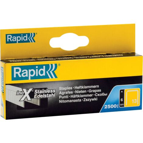 RAPID - Agrafes en fil fin, Acier Inoxydable, n°13/06mm - Boîte carton 2500 - Fixation de textile ou de tapisserie, décoration, bois tendre - (11830726)