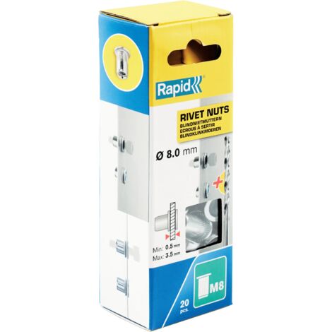 RAPID - M8 - Écrous à sertir pour vis Ø8mm, fixation métalique solide - Blister de 20 + 1 Forêt Ø11mm - (5001482)