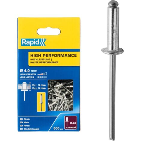 RAPID - Rivets Hautes Performances - Ø4,0 x 8mm Aluminium - Boîte de 500, fixation solide entre les matériaux, lien durable - (5001432)