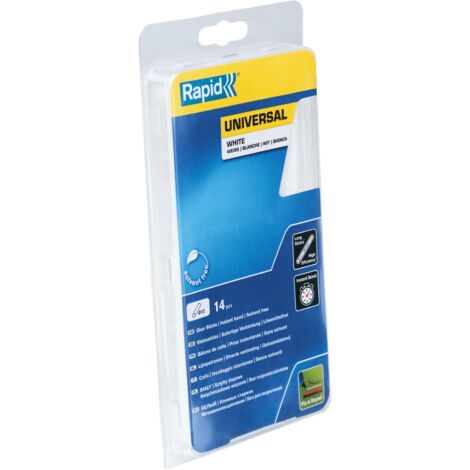 RAPID - Colle - Décoration - Blanche universelle Ø12mm - 190mm x 14 sticks (250g) - Toutes applications, métal, plastique, bois, matériaux poreux, ect - Blister - (40107361)