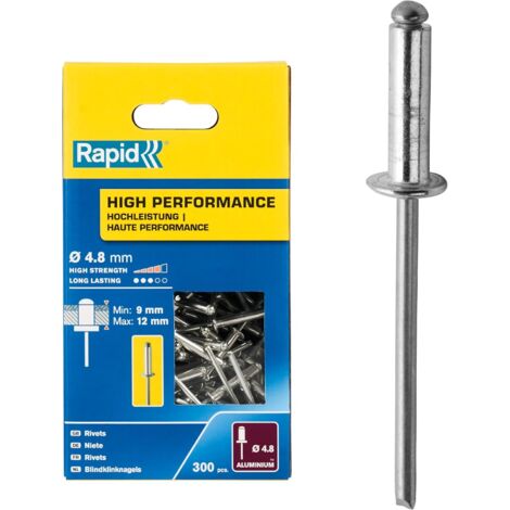 RAPID - Rivets Hautes Performances - Ø4,8 x 16mm Aluminium - Boîte de 300, fixation solide entre les matériaux, lien durable - (5001438)