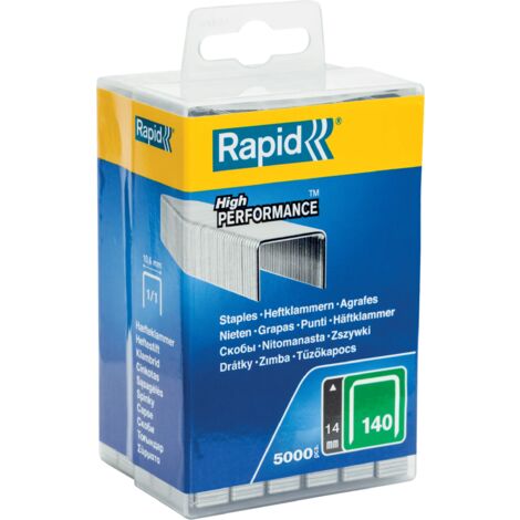 RAPID - Agrafes en fil plat, n°140/14mm - Boîte polypro 5000 - Fixation de l'isolation, tissu, décoration, bois tendre, plastique mince, extérieur - (40303092)