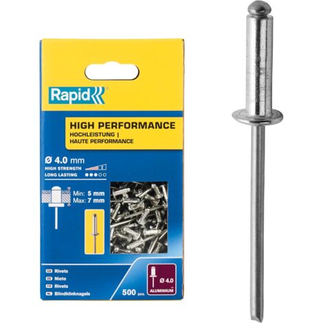RAPID - Rivets Hautes Performances - Ø4,0 x 10mm Aluminium - Boîte de 500, fixation solide entre les matériaux, lien durable - (5001433)